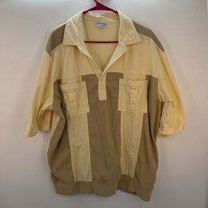 Vintage Haband Casual Joe Colorblock Polo | Yellow + Tan Corduroy | XXL